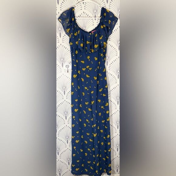 Betsey Johnson Pants - Betsey Johnson Blue and Yellow floral print jumper size 6